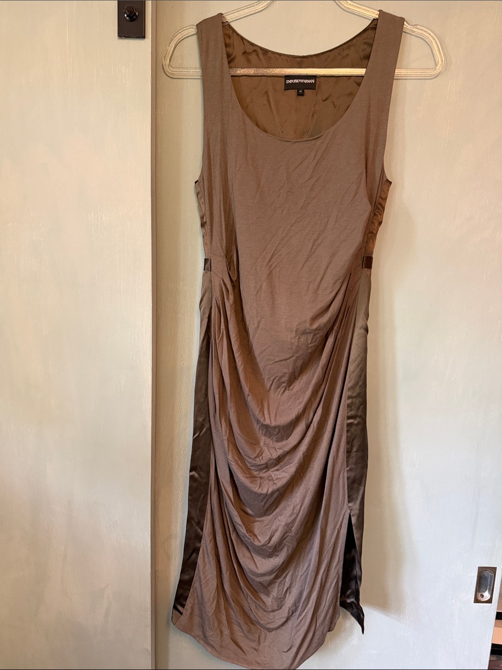 Emporio Armani Olive Green/Brown Draped Midi Dress